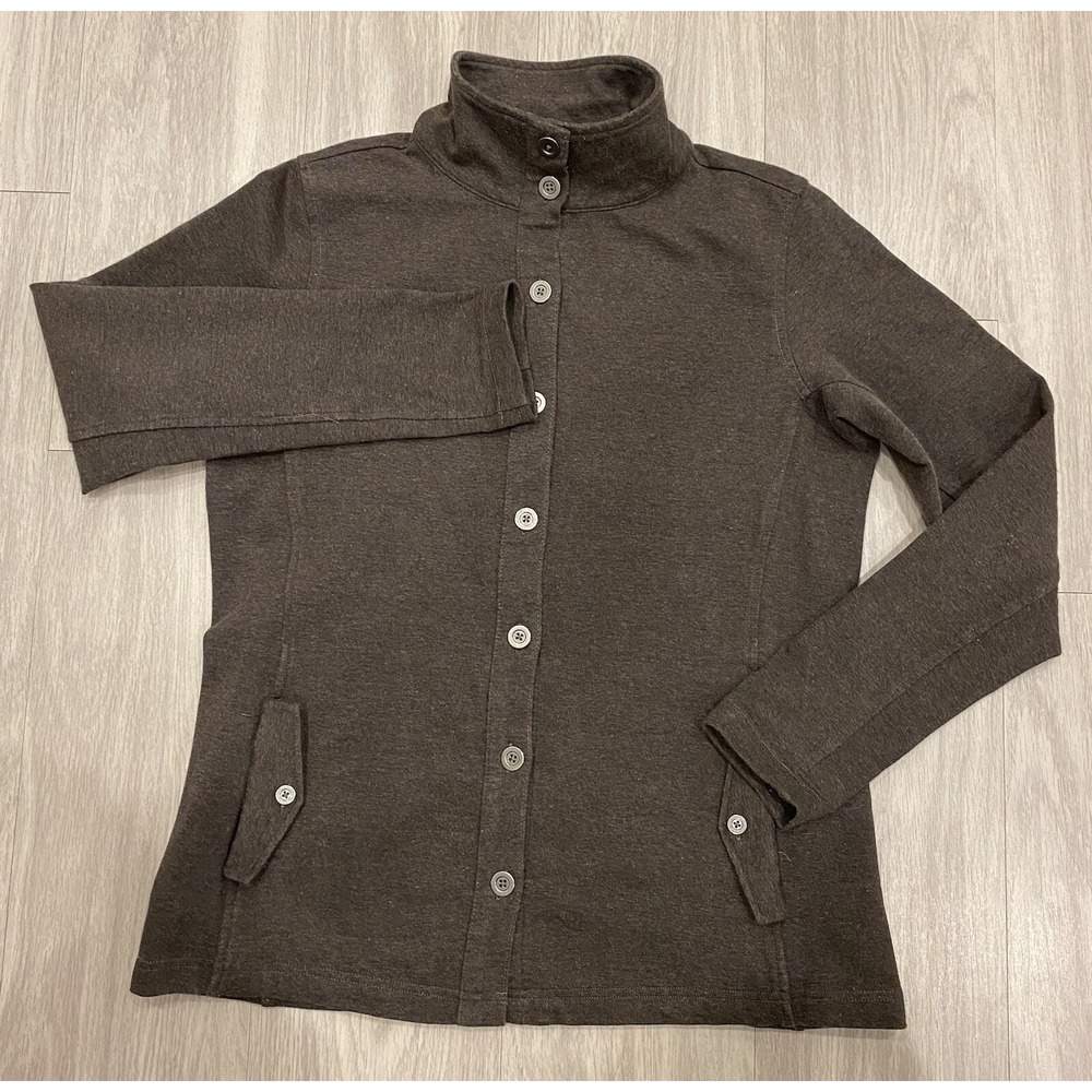 Duluth Trading Co Sweater Brown Turtleneck Medium Nylon Blend Stretch M Button